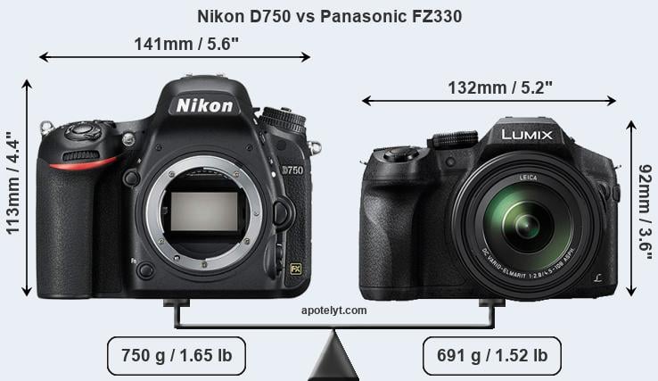 Size Nikon D750 vs Panasonic FZ330