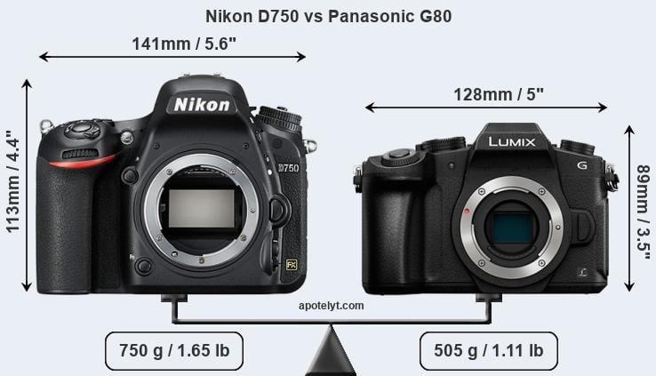 Size Nikon D750 vs Panasonic G80
