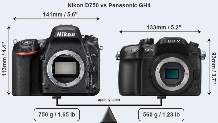 Size Nikon D750 vs Panasonic GH4