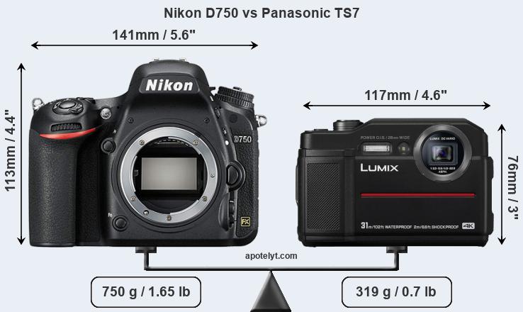 Size Nikon D750 vs Panasonic TS7