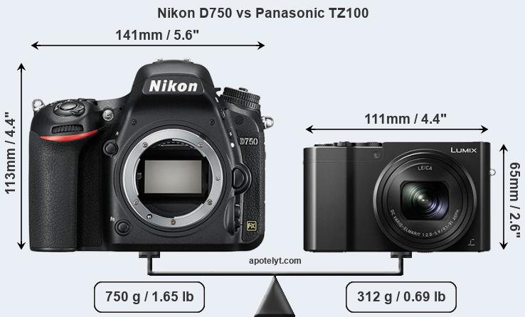 Size Nikon D750 vs Panasonic TZ100