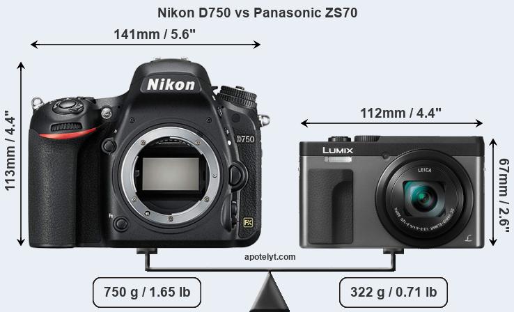 Size Nikon D750 vs Panasonic ZS70