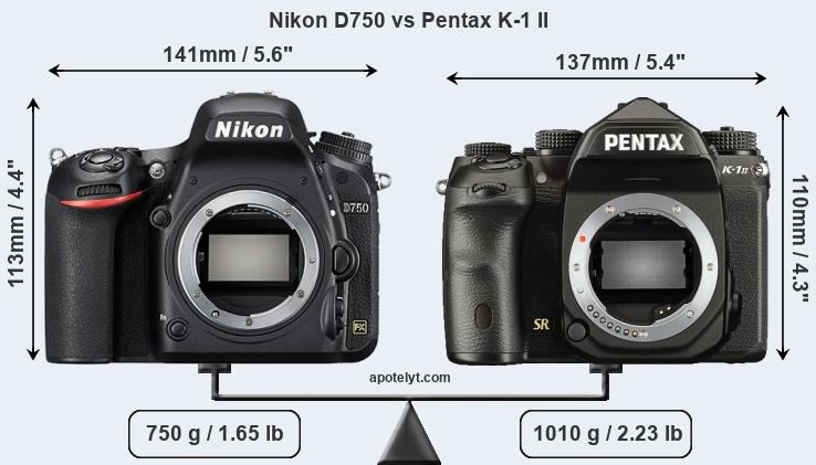 Size Nikon D750 vs Pentax K-1 II