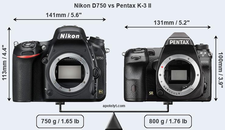 Size Nikon D750 vs Pentax K-3 II