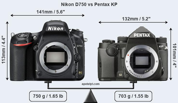 Size Nikon D750 vs Pentax KP
