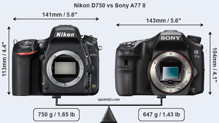 Size Nikon D750 vs Sony A77 II
