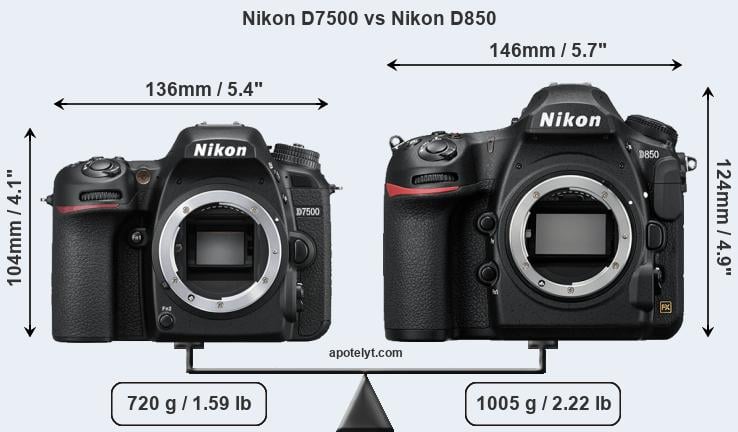 Size Nikon D7500 vs Nikon D850