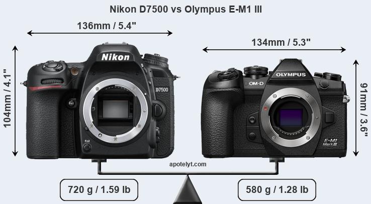 Size Nikon D7500 vs Olympus E-M1 III
