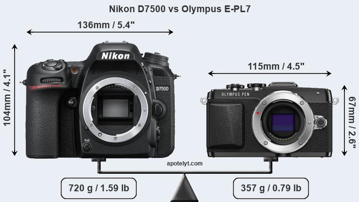 Size Nikon D7500 vs Olympus E-PL7