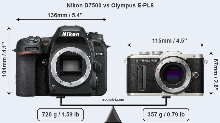Size Nikon D7500 vs Olympus E-PL8