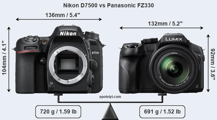 Size Nikon D7500 vs Panasonic FZ330