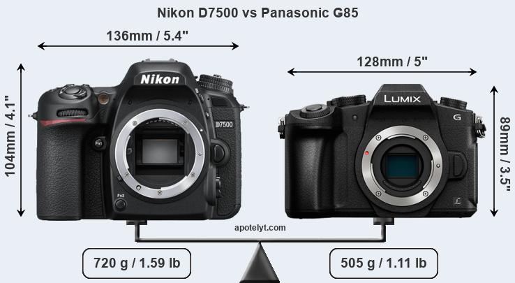 Size Nikon D7500 vs Panasonic G85