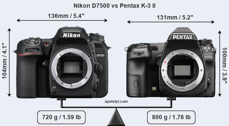 Size Nikon D7500 vs Pentax K-3 II
