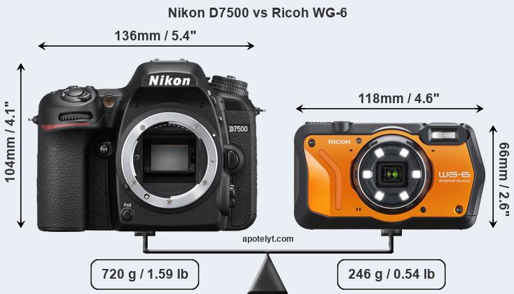 Size Nikon D7500 vs Ricoh WG-6
