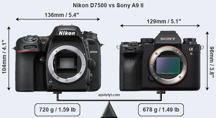 Size Nikon D7500 vs Sony A9 II