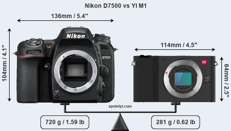 Size Nikon D7500 vs YI M1