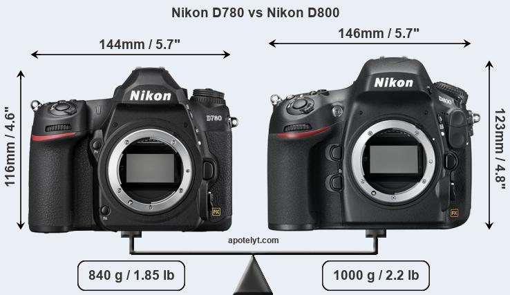 Size Nikon D780 vs Nikon D800