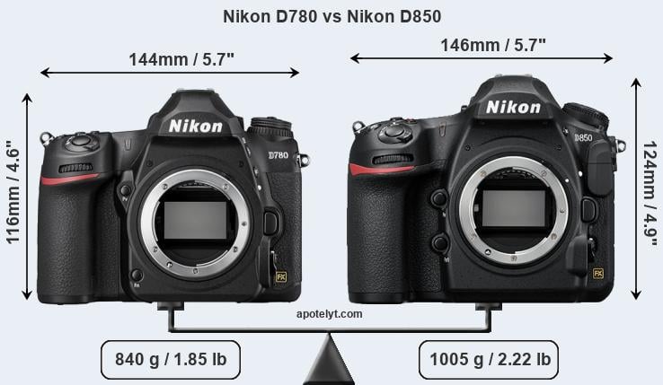 Size Nikon D780 vs Nikon D850