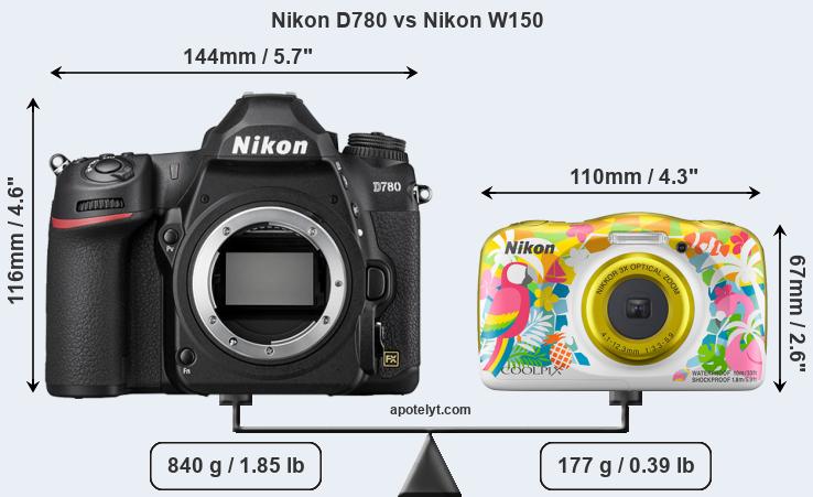 Size Nikon D780 vs Nikon W150