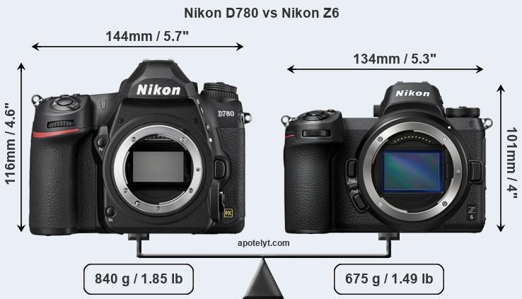 Size Nikon D780 vs Nikon Z6