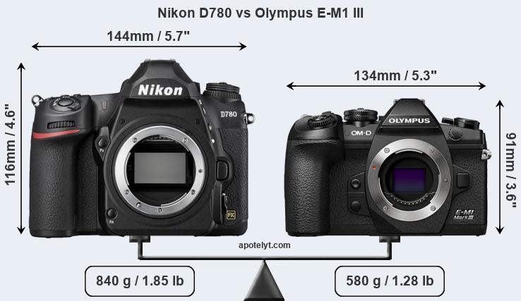 Size Nikon D780 vs Olympus E-M1 III