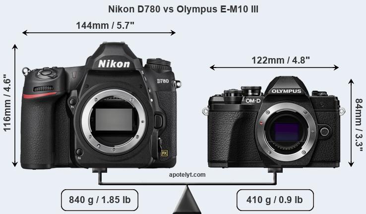 Size Nikon D780 vs Olympus E-M10 III