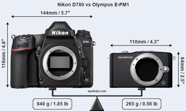 Size Nikon D780 vs Olympus E-PM1