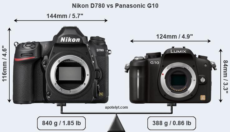 Size Nikon D780 vs Panasonic G10