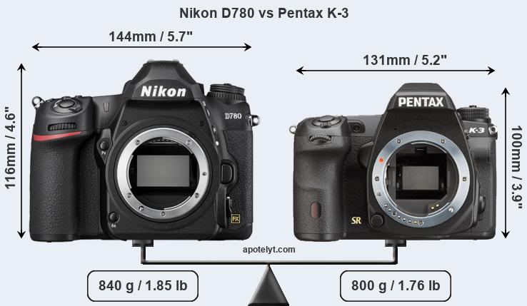 Size Nikon D780 vs Pentax K-3