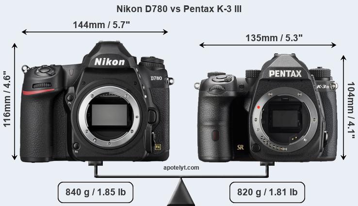 Size Nikon D780 vs Pentax K-3 III