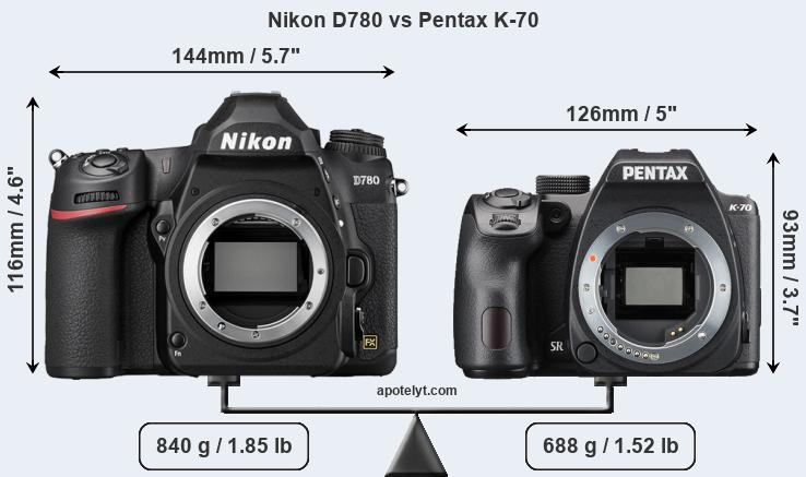 Size Nikon D780 vs Pentax K-70