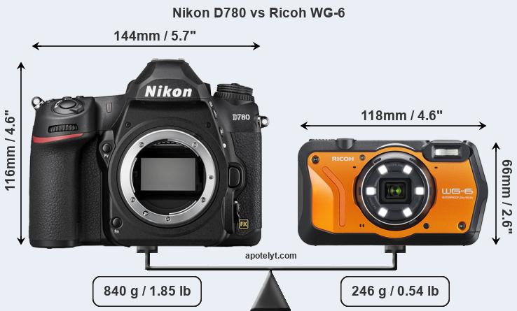 Size Nikon D780 vs Ricoh WG-6