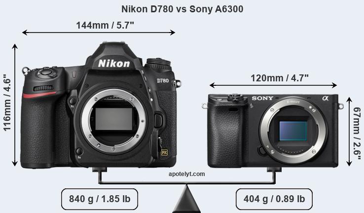 Size Nikon D780 vs Sony A6300