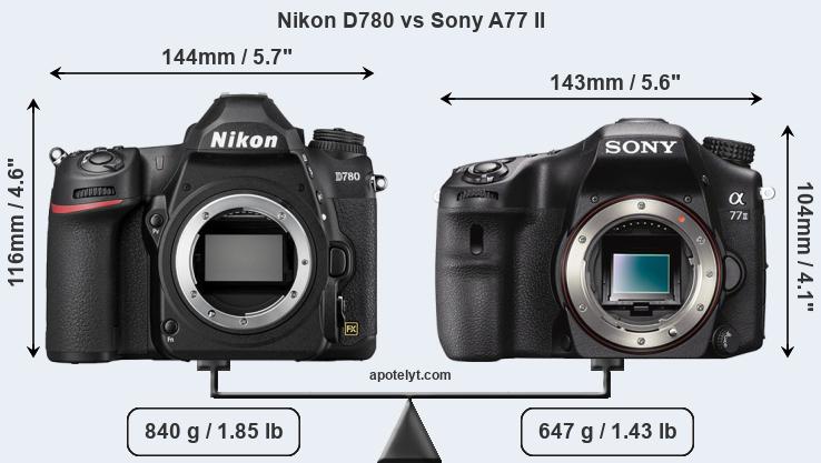 Size Nikon D780 vs Sony A77 II