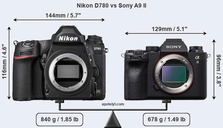 Size Nikon D780 vs Sony A9 II