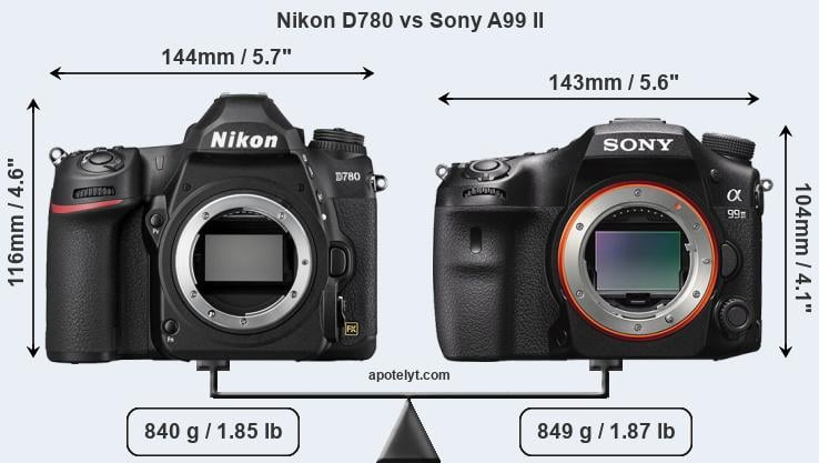 Size Nikon D780 vs Sony A99 II