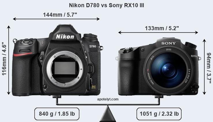 Size Nikon D780 vs Sony RX10 III