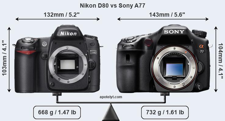 Size Nikon D80 vs Sony A77