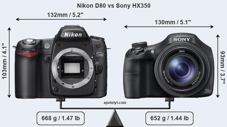 Size Nikon D80 vs Sony HX350