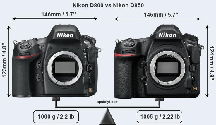 Size Nikon D800 vs Nikon D850