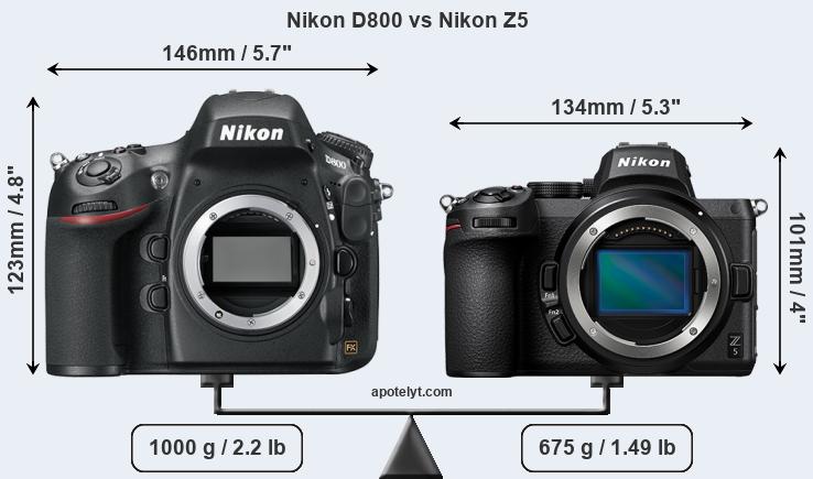 Size Nikon D800 vs Nikon Z5