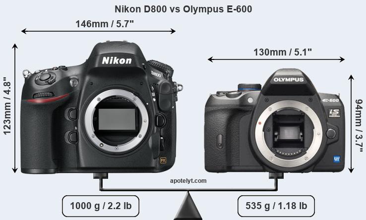 Size Nikon D800 vs Olympus E-600
