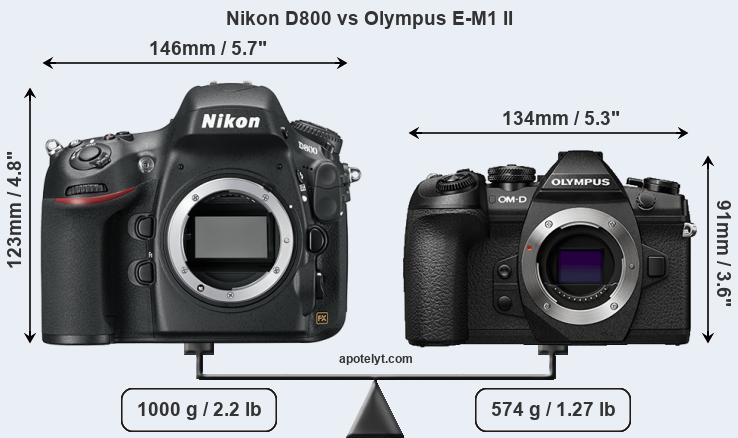 Size Nikon D800 vs Olympus E-M1 II