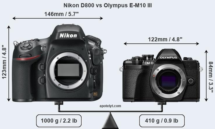Size Nikon D800 vs Olympus E-M10 III