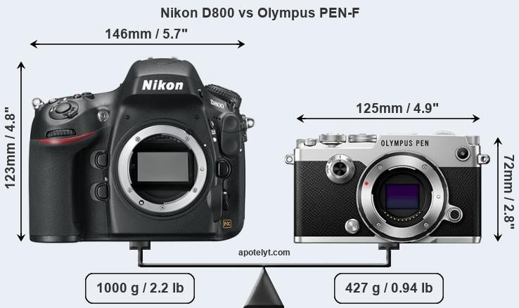 Size Nikon D800 vs Olympus PEN-F