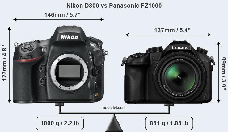 Size Nikon D800 vs Panasonic FZ1000