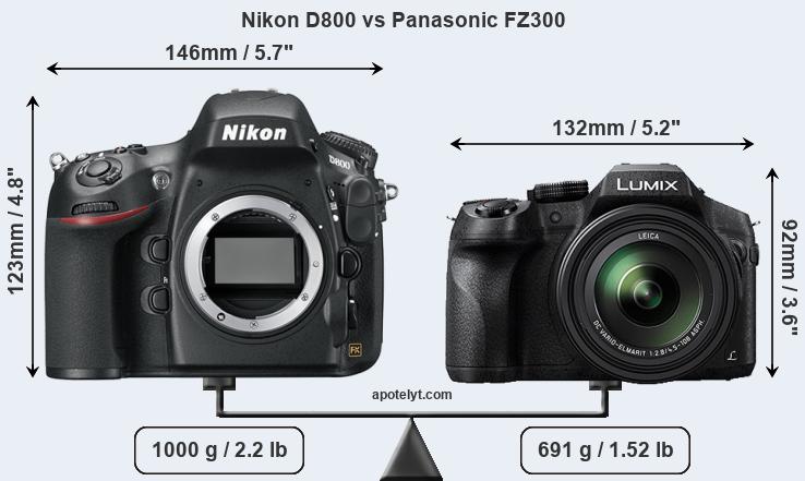 Size Nikon D800 vs Panasonic FZ300