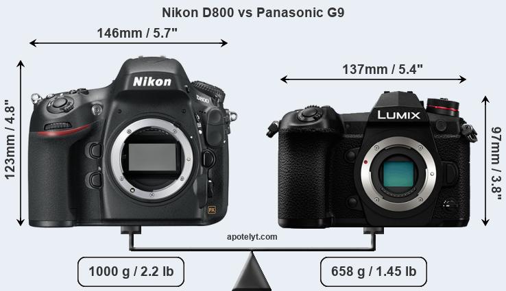 Size Nikon D800 vs Panasonic G9