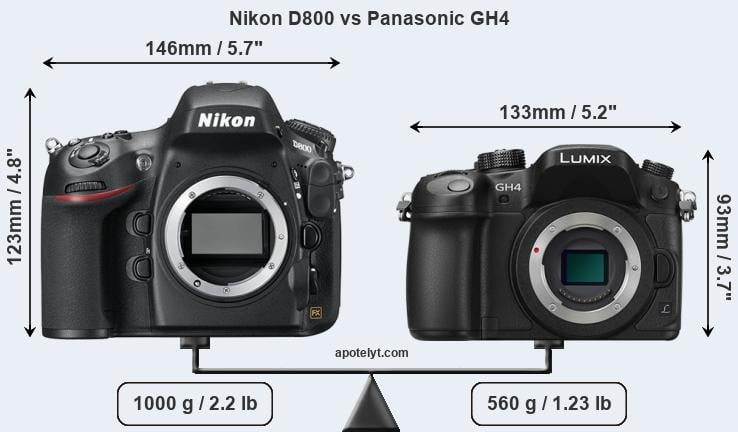 Size Nikon D800 vs Panasonic GH4