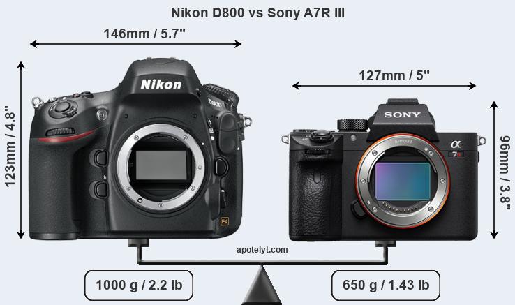 Size Nikon D800 vs Sony A7R III